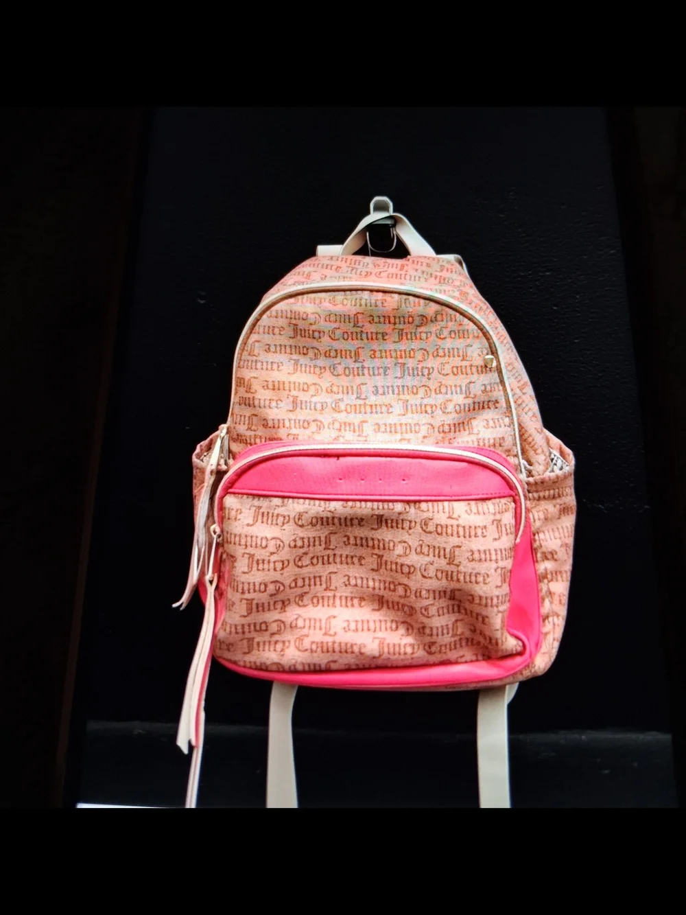 Juicy Couture Pink Logo Print Backpack with Bright Pink Trim